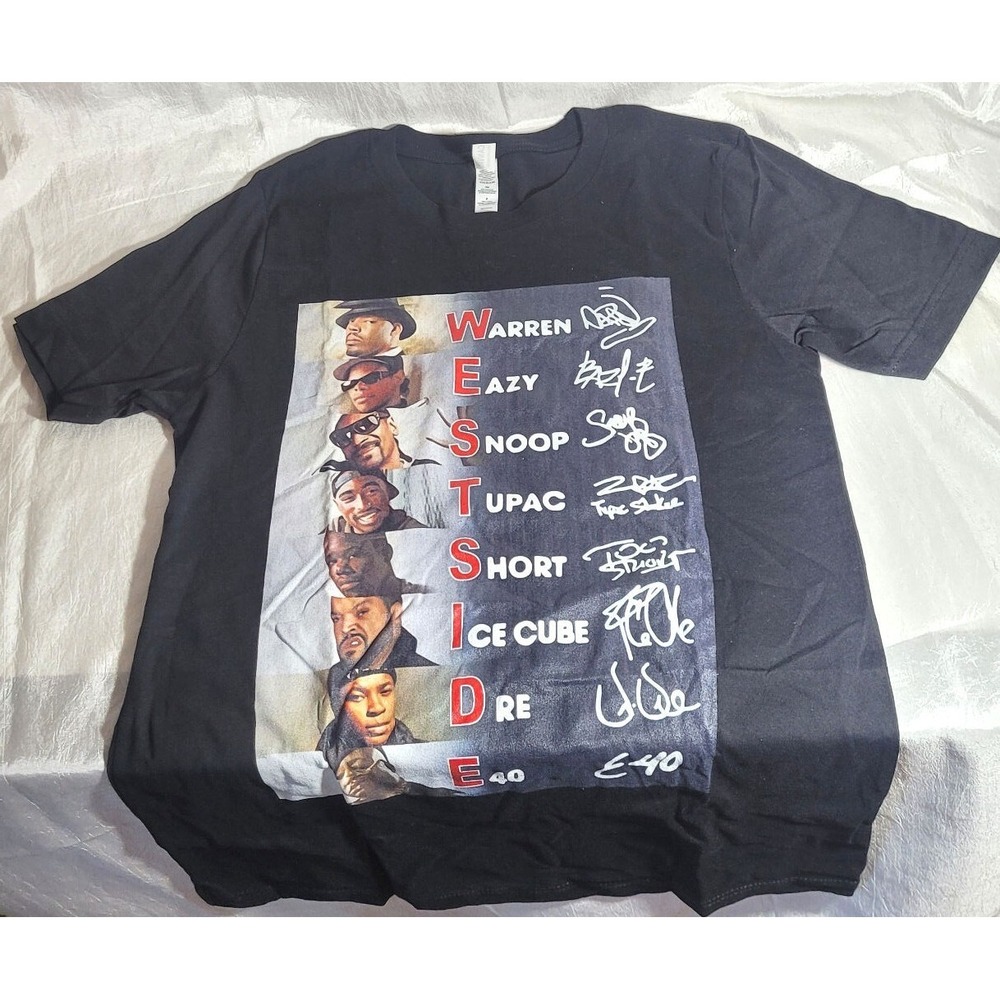 West Side‎ Hip Hop Rap Signatures Snoop Tupac Ice Cube T-Shirt - Black - Small